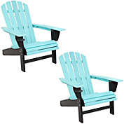 Sunnydaze Turquoise/Black Adirondack Chair with Drink Holder - Set of 2