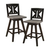 Lazzara Home Fenton 37.5 in. Distressed Gray and Black Full Back Wood Frame Swivel Dining Bar Stool with Back Wooden Seat (Set of 2)