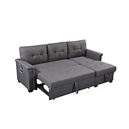 Contemporary Home Living 3-Piece Charcoal Gray Solid Sleeper Sectional Sofa with Storage Chaise 84