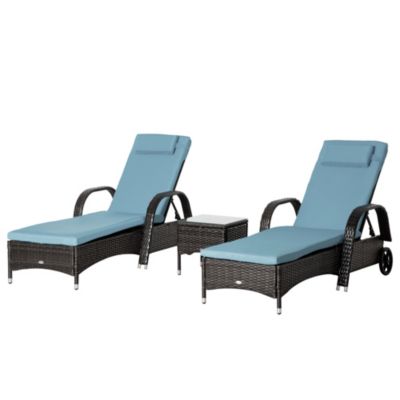 Adjustable Reclining Outdoor Patio Rattan Wicker Lounge Cushioned Chair w/Wheels 