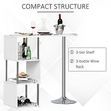 HomCom Bar Table Accent with 3-Bottle Wine Rack in Stainless White. View a larger version of this product image.