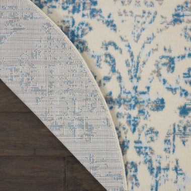 Jubilant JUB09 Area Rug Farmhouse Vintage Damask By Nourison Ivory Blue 8' x round. View a larger version of this product image.