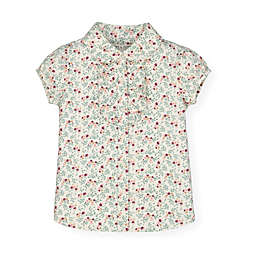 Hope & Henry Girls' Ruffle Front Shirt with Puff Sleeves (Ivory Fall Floral, 6-12 Months)
