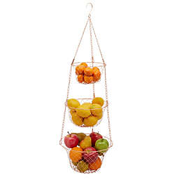 Juvale Rose Gold 3-Tier Hanging Fruit Basket for Kitchen (32 Inches)