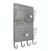 Contemporary Home Living 32.5" Silver Wall Organizer with Storage Slots and Bottom Hooks