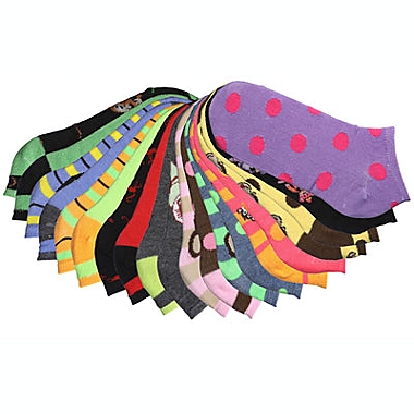 Tipi Toe Womens 20 Pairs Colorful Patterned Low Cut/No Show Socks 