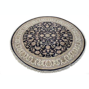 Dark Navy Floral 7X7 Indo-Nain Oriental Round Rug. View a larger version of this product image.