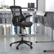 Emma + Oliver Mid-Back Black Mesh/LeatherSoft Ergonomic Drafting Chair with Flip-Up Arms