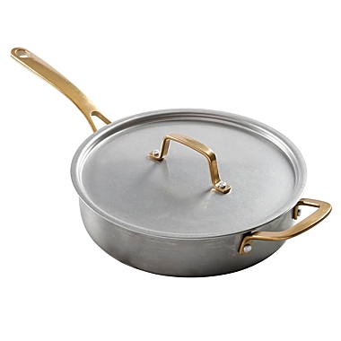 Martha Stewart Everyday 3.5 Quart Stainless Steel Saute Pan with Brass Handles and Lid. View a larger version of this product image.