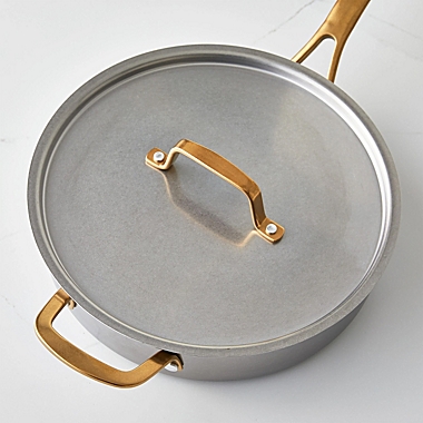 Martha Stewart Everyday 3.5 Quart Stainless Steel Saute Pan with Brass Handles and Lid. View a larger version of this product image.
