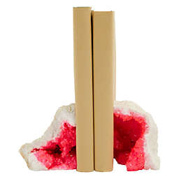 Okuna Outpost 1 Pair Pink Geode Bookends for Heavy Books, Weighs 2.5 to 3 Lbs (6.7 x 3.5 in)