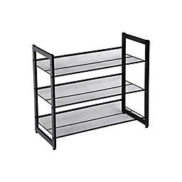 SONGMICS 3-Tier Shoe Rack Storage, Metal Mesh, Flat or Angled Stackable Shoe Shelf Stand for 9 to 12 Pairs of Shoes, Black