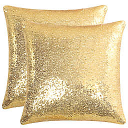 PiccoCasa 2 Pcs Starry Pink Sequin Throw Pillow Covers, Shiny Sparkling Comfy Satin Sequin Cushion Covers, Decorative Pillowcases for bedroom/Living room/Sofa/Party, Gold Tone, 16