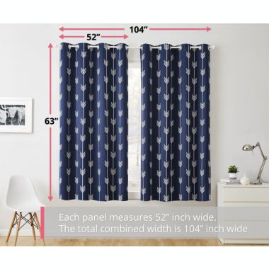 THD Benjamin Print Thermal Room Darkening Blackout Energy Efficient Window Curtain Grommet Top Panels - Set of 2. View a larger version of this product image.