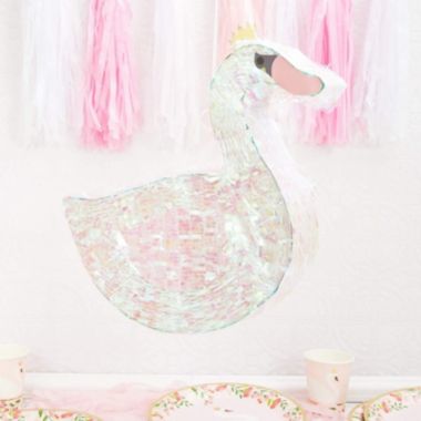 Blue Panda Iridescent Foil White Swan Pinata for Girls Princess Theme Birthday Party Decorations (Small, 16.25 x 14 x 3 In). View a larger version of this product image.