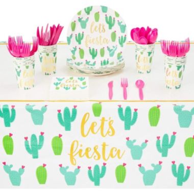 Blue Panda Let's Fiesta Cactus Paper Plates, Napkins, Cups, Cutlery, Tablecloth (Serves 24, 145 Pieces). View a larger version of this product image.