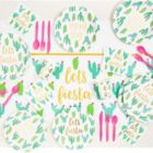 Alternate image 3 for Blue Panda Let's Fiesta Cactus Paper Plates, Napkins, Cups, Cutlery, Tablecloth (Serves 24, 145 Pieces)