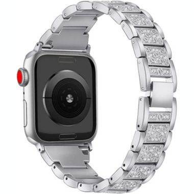 Worryfree Gadgets Metal Band with Rhinestones for Apple Watch Band 38/40/41mm, 42/44/45mm iWatch Series 8 7 6 5 4 3 2 1 & SE - 42/44/45mm - Silver. View a larger version of this product image.