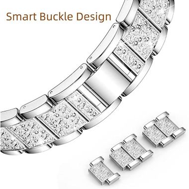 Worryfree Gadgets Metal Band with Rhinestones for Apple Watch Band 38/40/41mm, 42/44/45mm iWatch Series 8 7 6 5 4 3 2 1 & SE - 42/44/45mm - Silver. View a larger version of this product image.