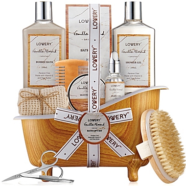 Lovery Luxury Spa Kit, 11pc Vanilla Almond Self Care Grooming Kit, Bath & Body Gift Basket. View a larger version of this product image.