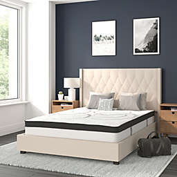 Flash Furniture Riverdale Full Size Tufted Upholstered Platform Bed in Beige Fabric with 10 Inch CertiPUR-US Certified Pocket Spring Mattress