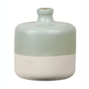 Urban Trends Collection Ceramic Round Vase with Narrow Mouth, Short Neck, Speckled Design Body and Beige Banded Rim Bottom SM Gloss Finish Fern Green