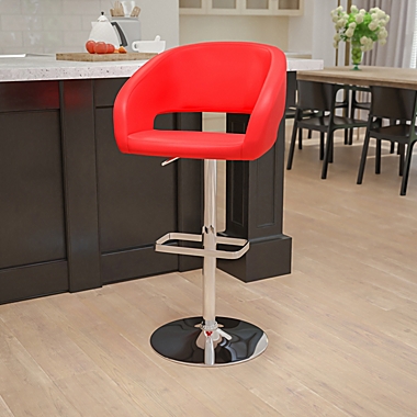 Emma + Oliver Red Vinyl Adjustable Height Rounded Mid-Back Barstool. View a larger version of this product image.