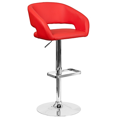 Emma + Oliver Red Vinyl Adjustable Height Rounded Mid-Back Barstool. View a larger version of this product image.