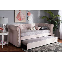 Baxton Studio Mabelle Modern And Contemporary Light Pink Velvet Upholstered Daybed With Trundle - Light Pink