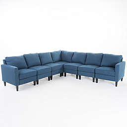 Contemporary Home Living 7-Piece Prussian Blue Contemporary Style Sectional Couch Sofa 35.5