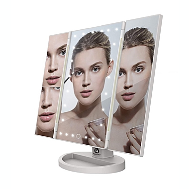 PURSONIC LED Tri Fold Vanity Mirror 2X and 3X Magnifications - 24 Dimmable Natural Lights, Touch Screen Adjustable Countertop Table Mirror with Cosmetic Stand. View a larger version of this product image.