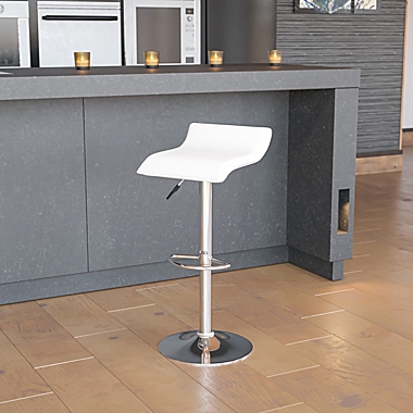 Emma + Oliver White Vinyl Adjustable Height Barstool with Solid Wave Seat. View a larger version of this product image.