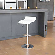 Emma + Oliver White Vinyl Adjustable Height Barstool with Solid Wave Seat