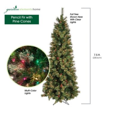 Garden Elements Artificial Pencil Fir Christmas Tree With Pine Cones, Multi-colored, 7.5 Ft. View a larger version of this product image.