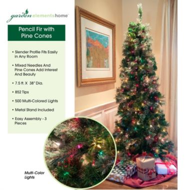 Garden Elements Artificial Pencil Fir Christmas Tree With Pine Cones, Multi-colored, 7.5 Ft. View a larger version of this product image.