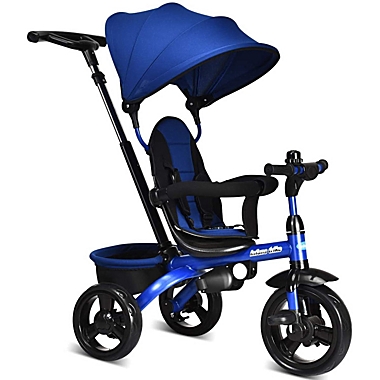 Slickblue 4-in-1 Kids Tricycle with Adjustable Push Handle-Blue. View a larger version of this product image.