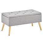 Alternate image 1 for mDesign Long Tufted Rectangle Storage Bench with Hinge Lid, Wood Legs