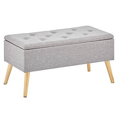 mDesign Long Tufted Rectangle Storage Bench with Hinge Lid, Wood Legs. View a larger version of this product image.