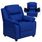 Alternate image 1 for Flash Furniture Deluxe Padded Contemporary Blue Vinyl Kids Recliner With Storage Arms - Blue Vinyl