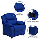 Alternate image 2 for Flash Furniture Deluxe Padded Contemporary Blue Vinyl Kids Recliner With Storage Arms - Blue Vinyl