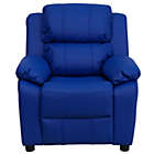 Alternate image 3 for Flash Furniture Deluxe Padded Contemporary Blue Vinyl Kids Recliner With Storage Arms - Blue Vinyl