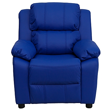Flash Furniture Deluxe Padded Contemporary Blue Vinyl Kids Recliner With Storage Arms - Blue Vinyl. View a larger version of this product image.