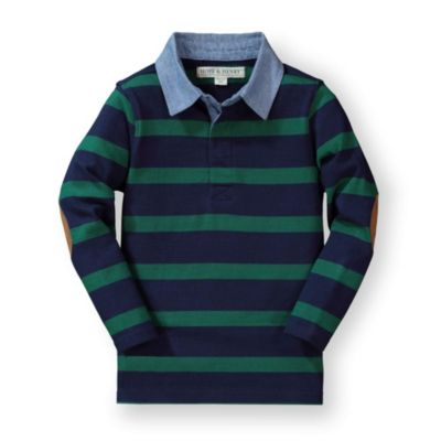 Hope & Henry Toddler Boys&#39; Long Sleeve Rugby Polo Shirt, Navy and Green, 18-24 Months