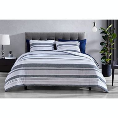 The Nesting Company Cedar 7 Piece Bed in a Bag Comforter Ultra Comfortable and Modern Set With 1 Reversible Comforter, 2 Shams, 1 Flat Sheet, 1 Fitted Sheet, 2 Pillow Cases - King - Gray & Navy. View a larger version of this product image.