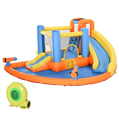Outsunny Kids Inflatable Water Slide 5-in-1 Inflatable Bounce House Jumping Castle with Water Pool, Slide, Climbing Walls, & 2 Water Guns. View a larger version of this product image.