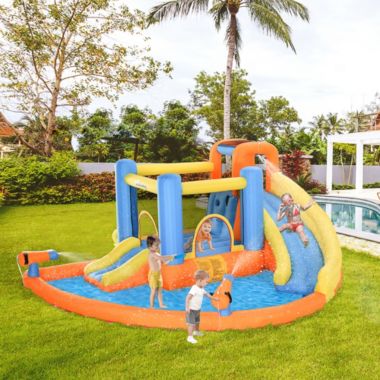 Outsunny Kids Inflatable Water Slide 5-in-1 Inflatable Bounce House Jumping Castle with Water Pool, Slide, Climbing Walls, & 2 Water Guns. View a larger version of this product image.
