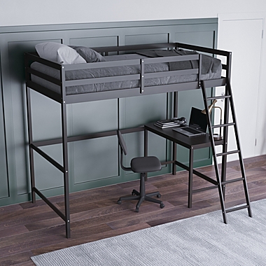 overzee kolf Glimp Emma and Oliver Ridley Twin Wood Loft Bed Frame with Protective Guardrails  and Integrated Desk and Ladder in Espresso for Use with Any 6-8" Thick  Mattress | Bed Bath & Beyond