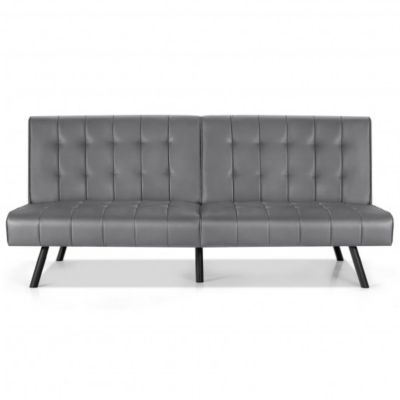 Costway Futon Sofa Bed PU Leather Convertible Folding Couch Sleeper Lounge-Gray