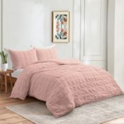 Unikome All Season 2-Piece Bubble Ruched Down Alternative Comforter Set in Pink, Twin