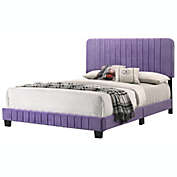 Passion Furniture Lodi Purple Velvet Upholstered Channel Tufted Queen Panel Bed